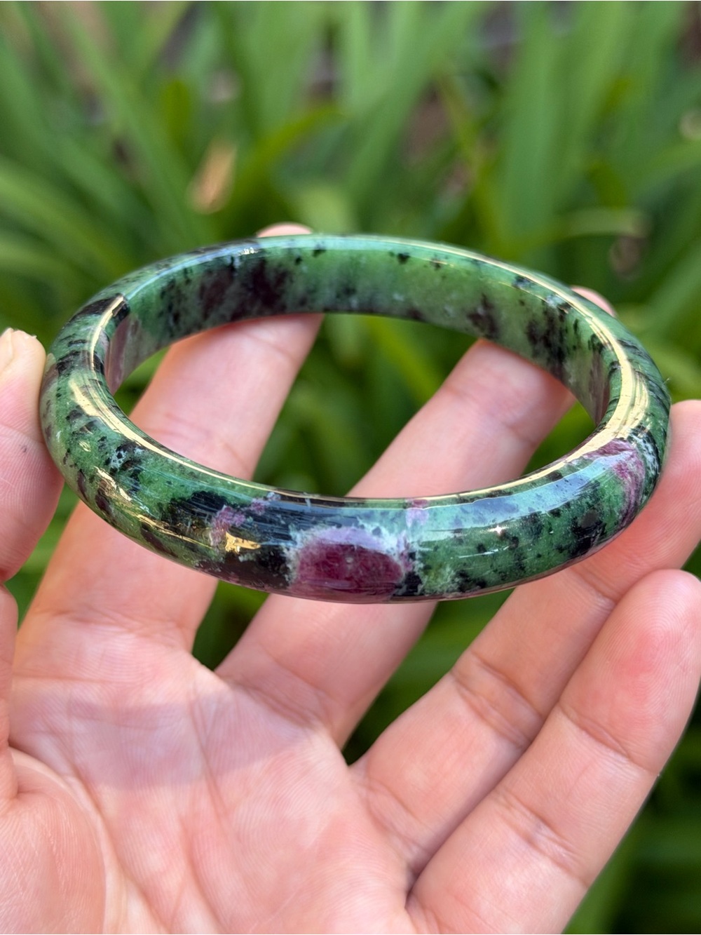 Green and Pink Gemstone Bangle Bracelet - Palo - Picture 6 of 7